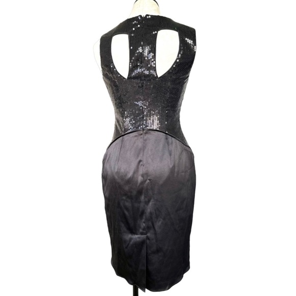 Vince Camuto Sequin Cut Out Cocktail Dress Black Satin & Sequins Size 4 - Picture 3 of 15